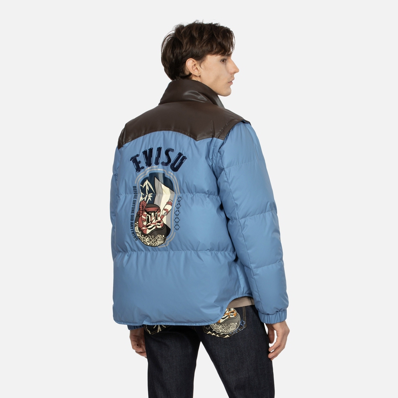 EVISU AW23 Dark Blue Convertible Sleeve Puffer Jacket for Men 2EAHTM3NJ1034XXNY 圖 6