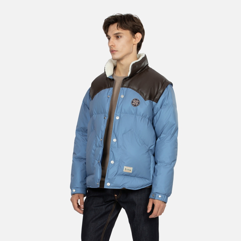 EVISU AW23 Dark Blue Convertible Sleeve Puffer Jacket for Men 2EAHTM3NJ1034XXNY 圖 7