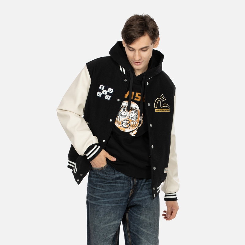 EVISU AW23 Daruma Patch Relaxed Fit Baseball Jacket Black  Jacket. 2EAHTM3JK1016RXWQ 圖 4