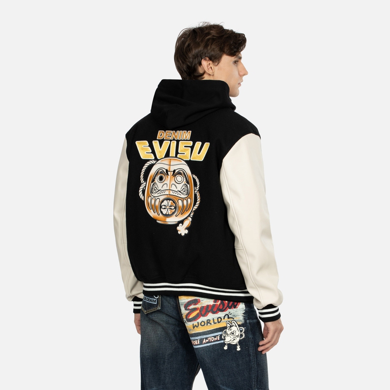 EVISU AW23 Daruma Patch Relaxed Fit Baseball Jacket Black  Jacket. 2EAHTM3JK1016RXWQ 圖 5