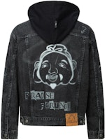 EVISU AW23 Graffiti Buddha Print Oversized Denim Hoodie Jacket Men Black 2EAHTM3DJ8063LFCS EVISU AW23 Graffiti Buddha Print Oversized Denim Hoodie Jacket Men Black 2EAHTM3DJ8063LFCS