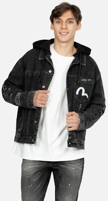 EVISU 2023秋季 涂鸦佛头印花宽松牛仔连帽夹克 男款 黑色 2EAHTM3DJ8063LFCS Purchase EVISU 2023秋季 涂鸦佛头印花宽松牛仔连帽夹克 男款 黑色 2EAHTM3DJ8063LFCS