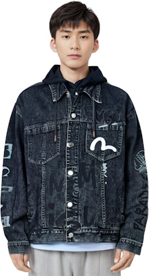 EVISU 2023秋季 涂鸦佛头印花宽松牛仔连帽夹克 男款 黑色 2EAHTM3DJ8063LFCS Sizing EVISU 2023秋季 涂鸦佛头印花宽松牛仔连帽夹克 男款 黑色 2EAHTM3DJ8063LFCS