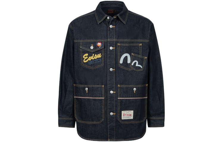 EVISU AW23 Hinoki Festival Graphic Denim Shirt Jacket Men’s Denim Blue 2EAHTM3SJ1024XXDN