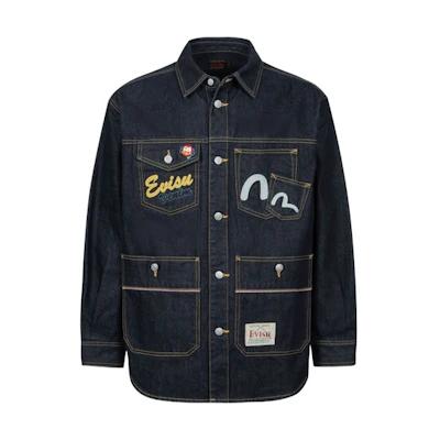 EVISU AW23 Hinoki Festival Graphic Denim Shirt Jacket Men’s Denim Blue 2EAHTM3SJ1024XXDN