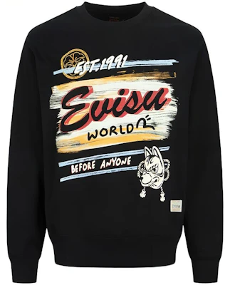 EVISU AW23 稻荷面具手寫印花黑色男款寬鬆大學T 2EAHTM3SW1078RXCT Order EVISU AW23 稻荷面具手寫印花黑色男款寬鬆大學T 2EAHTM3SW1078RXCT