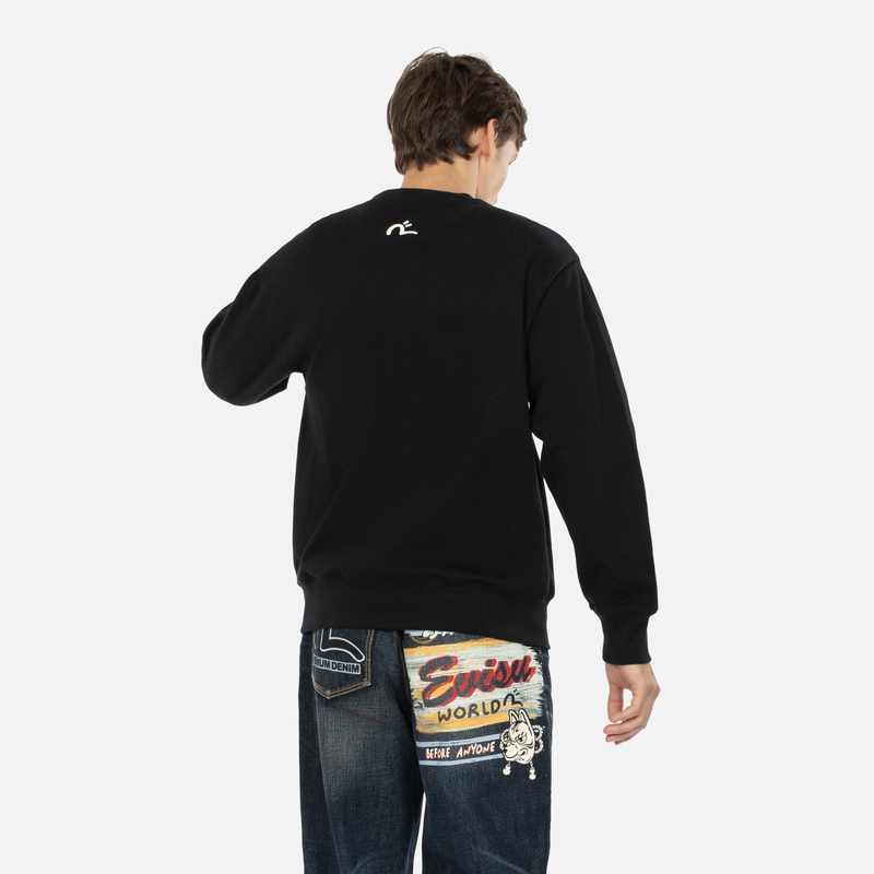 Purchase EVISU AW23 稻荷面具手寫印花黑色男款寬鬆大學T 2EAHTM3SW1078RXCT