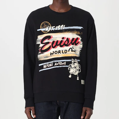 EVISU AW23 稻荷面具手寫印花黑色男款寬鬆大學T 2EAHTM3SW1078RXCT Details for EVISU AW23 稻荷面具手寫印花黑色男款寬鬆大學T 2EAHTM3SW1078RXCT