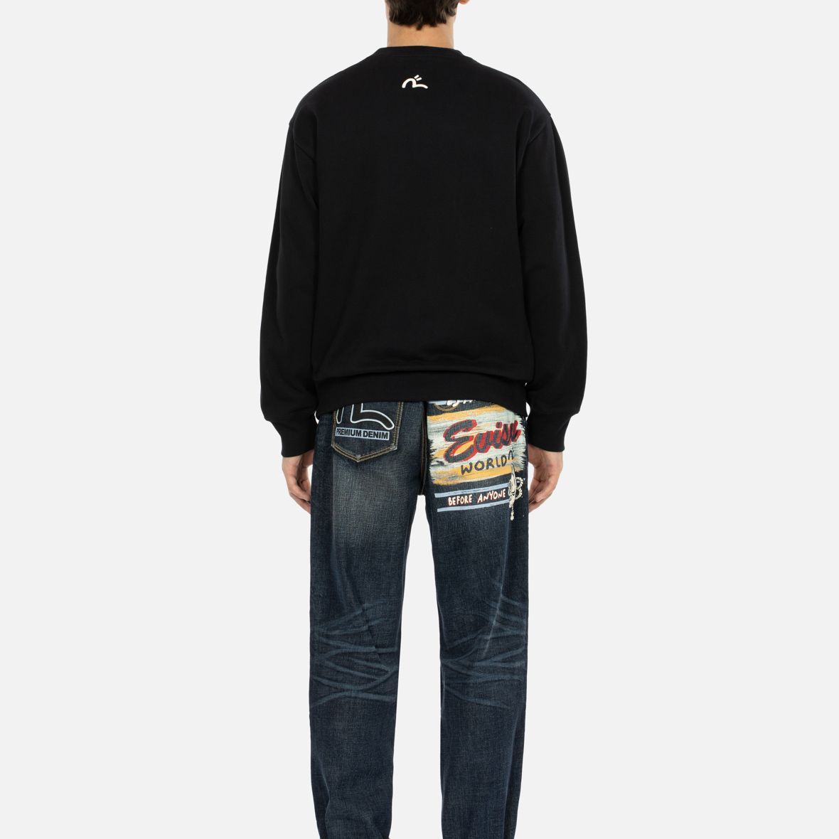 Sizing EVISU AW23 稻荷面具手寫印花黑色男款寬鬆大學T 2EAHTM3SW1078RXCT