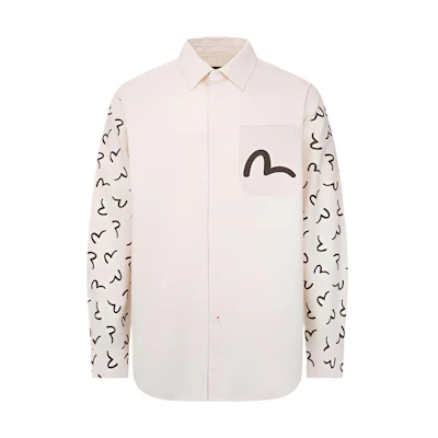 EVISU AW23 Ivory Shirt with Small Seagull Print Design. 2EAHTM3SL1946RXCT