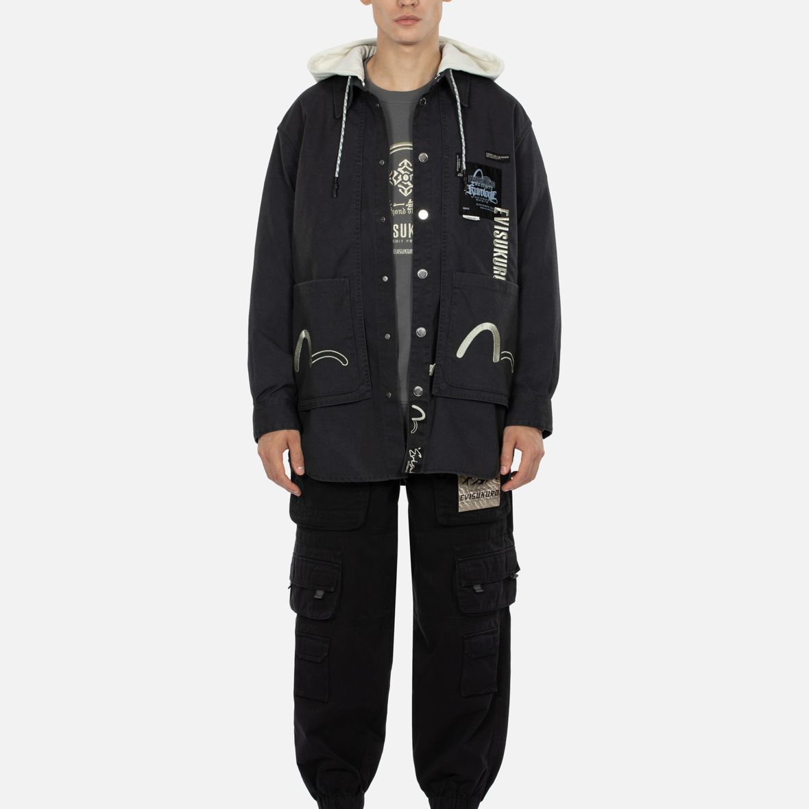 Details for EVISU 秋冬款 汉字刺绣连帽衫 深灰色 2EAGNM3SJ5117LFPS