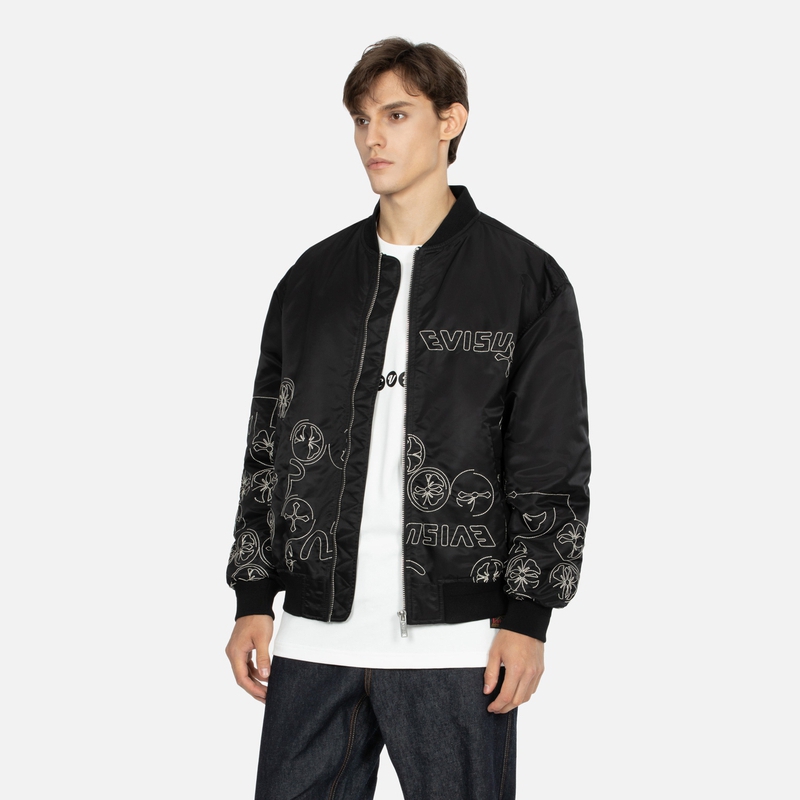 Purchase EVISU AW23 Logo & Embroidered Loose Fit MA-1 Padded Jacket Black 2EAHTM3JK7015LFNQ