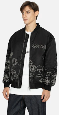 EVISU AW23 Logo & Embroidered Loose Fit MA-1 Padded Jacket Black 2EAHTM3JK7015LFNQ Purchase EVISU AW23 Logo & Embroidered Loose Fit MA-1 Padded Jacket Black 2EAHTM3JK7015LFNQ