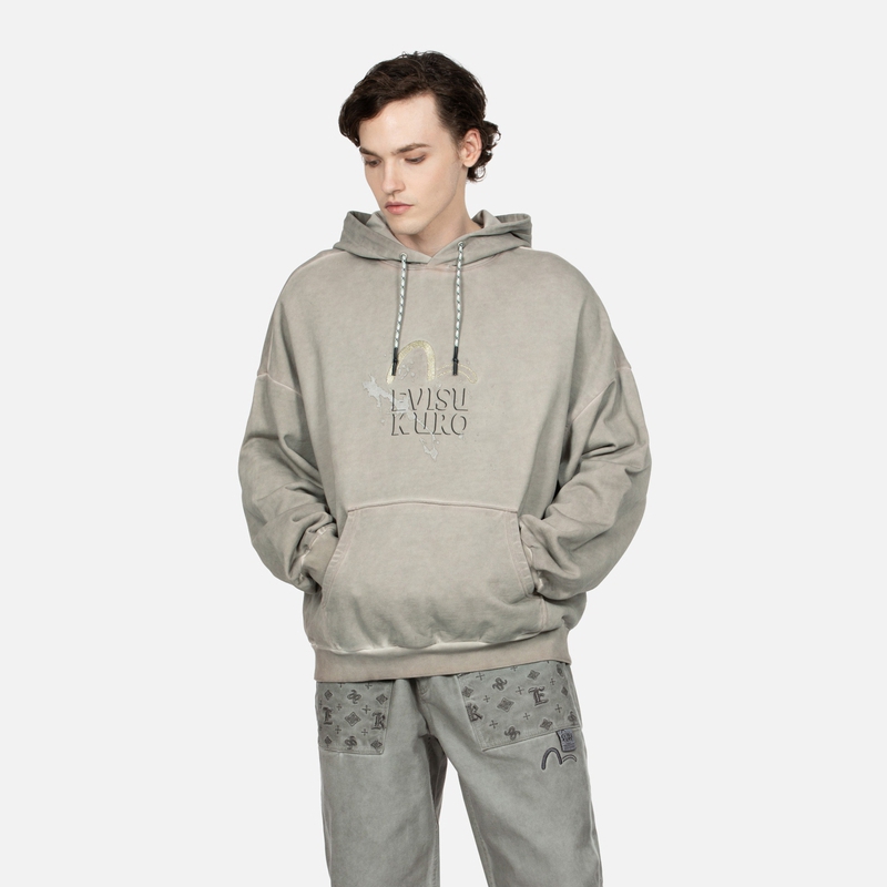 Purchase EVISU AW23 Logo & Seagull Hoodie Oversized Unisex Coklat Muda Embroidery. 2EAGNM3SW5162OSCT