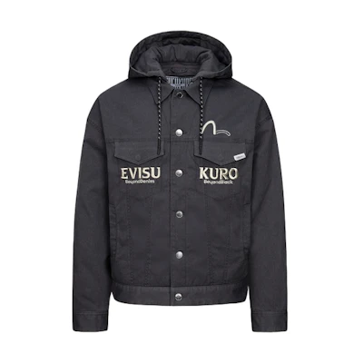 EVISU AW23 Logo Embroidered Quilted Jacket for Men Deep Gray 2EAGNM3JK5109RXPQ