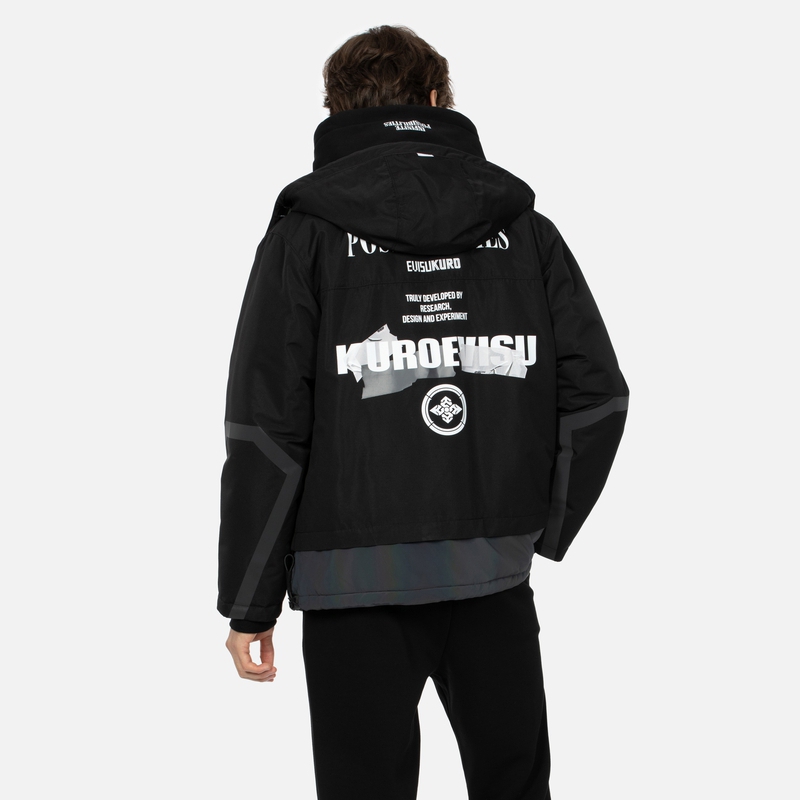 Shop 에비수 AW23 로고 프린트 패딩 후드 자켓 블랙 2EAGNM3JK5014XXPQ