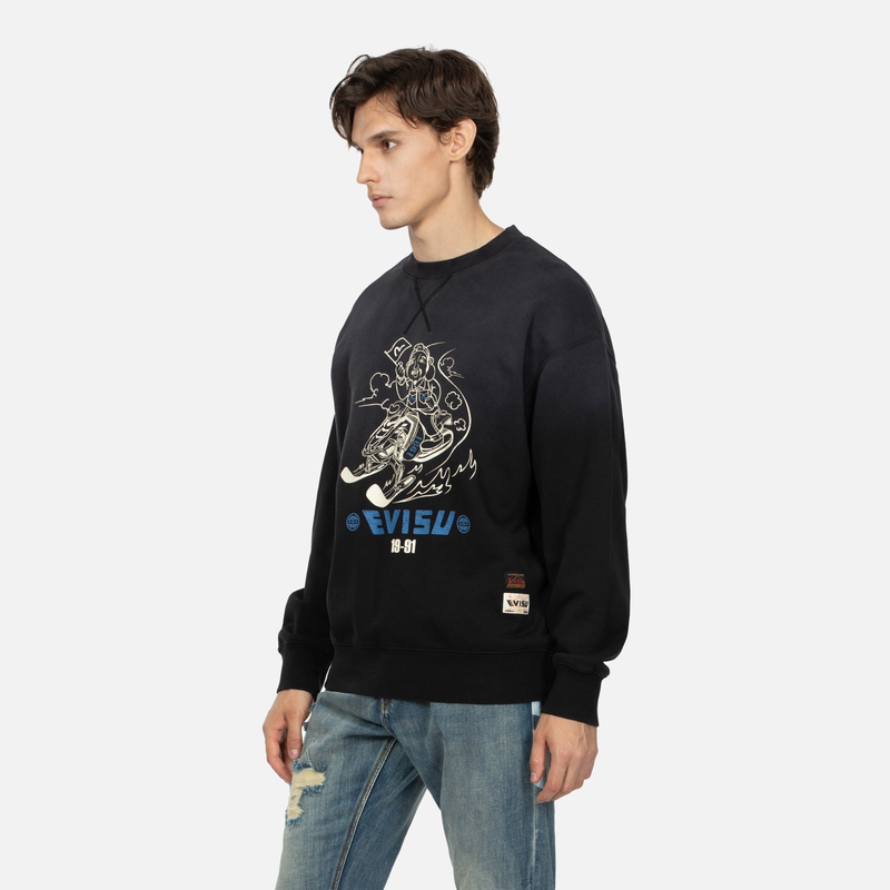 Shop EVISU 2023秋冬寬鬆版佛頭印花圓領衛衣 2EAHTM3SW8043RXCT