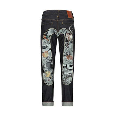 EVISU AW23 Lucky Deer Embroidered Big M Denim Jeans Blue 2EAHTM3JE790417CS