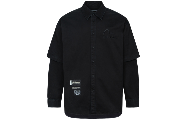 Lookbook EVISU 2023秋冬金属海鸥标志印花黑色牛津衬衫 男装 2EAGNM3SL5119RXCT