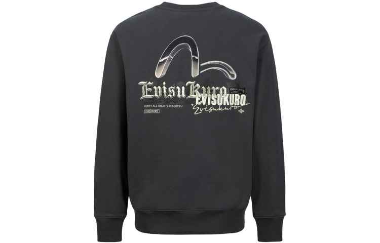 EVISU AW23 Metallic Seagull Print Oversized Cotton Sweatshirt Deep Gray Mens 2EAGNM3SW5156RXCT