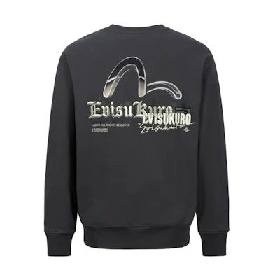 EVISU AW23 Metallic Seagull Print Oversized Cotton Sweatshirt Deep Gray Mens 2EAGNM3SW5156RXCT
