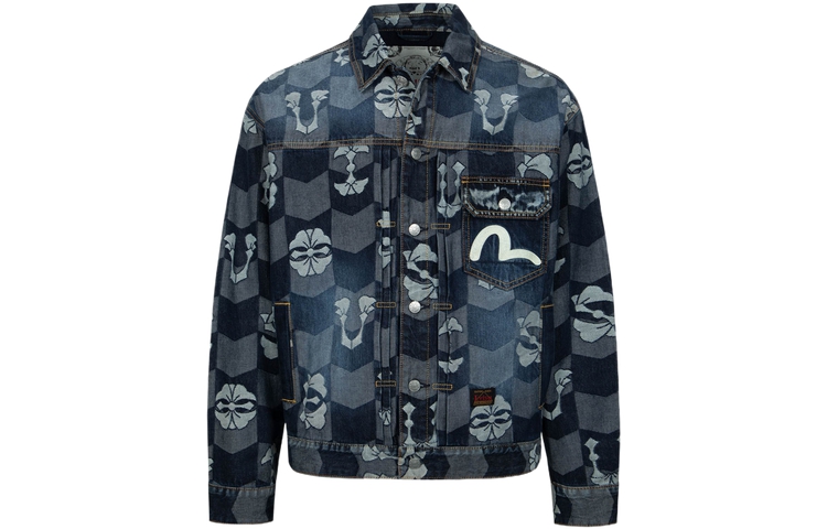 EVISU AW23 Monogram Jacquard Oversized Denim Jacket  Denim Blue 2EAHTM3DJ1010LFCT