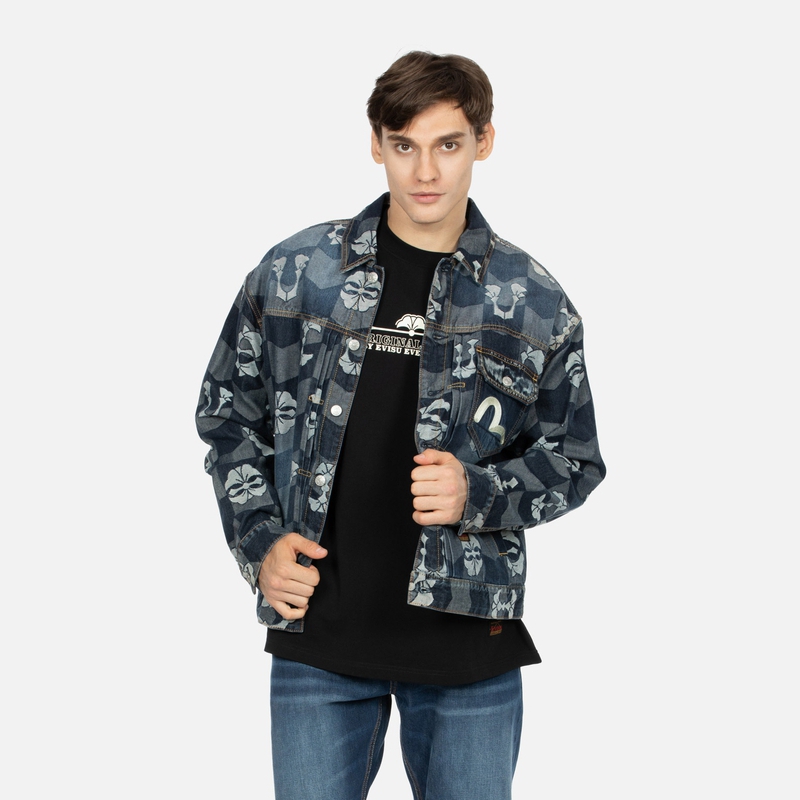 EVISU AW23 Monogram Jacquard Oversized Denim Jacket  Denim Blue 2EAHTM3DJ1010LFCT 圖 4