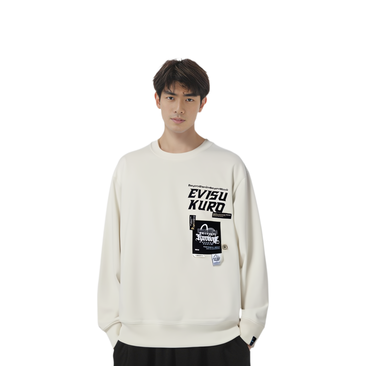 Shop EVISU AW23 Multi-Graphic Oversized Sweatshirt White - Fashion 2EAGNM3SW5152RXCT