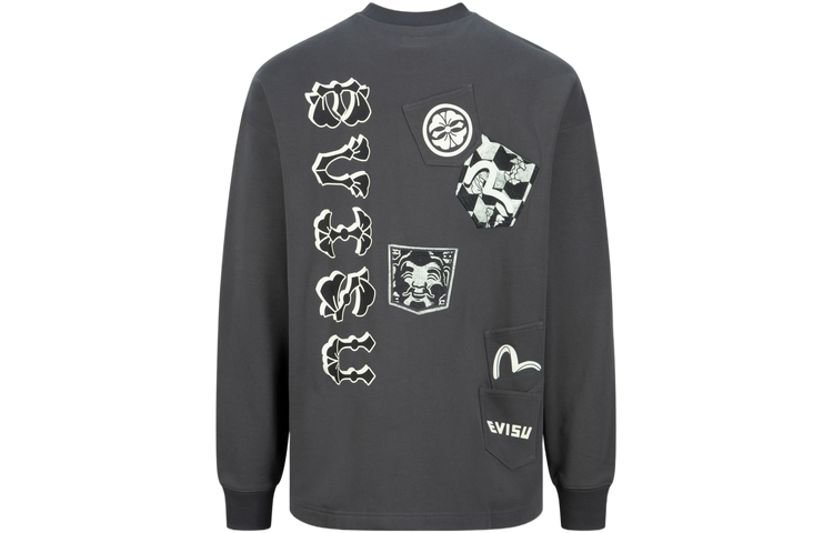 EVISU AW23 Multi-Pocket Oversized Sweatshirt Men’s Dark Gray 2EAHTM3SW1109FLCT