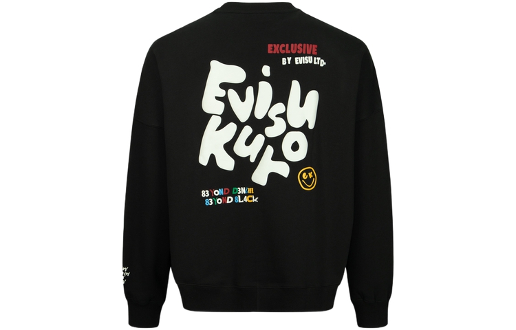 EVISU AW23 Oversized Pullover Crewneck Sweatshirt Men Black with PU Letter Print 2EAGNM3SW5229OSFL 圖 2