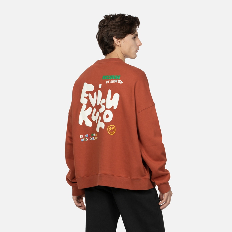 EVISU AW23 Oversized Pullover Crewneck Sweatshirt Men Black with PU Letter Print 2EAGNM3SW5229OSFL 圖 8