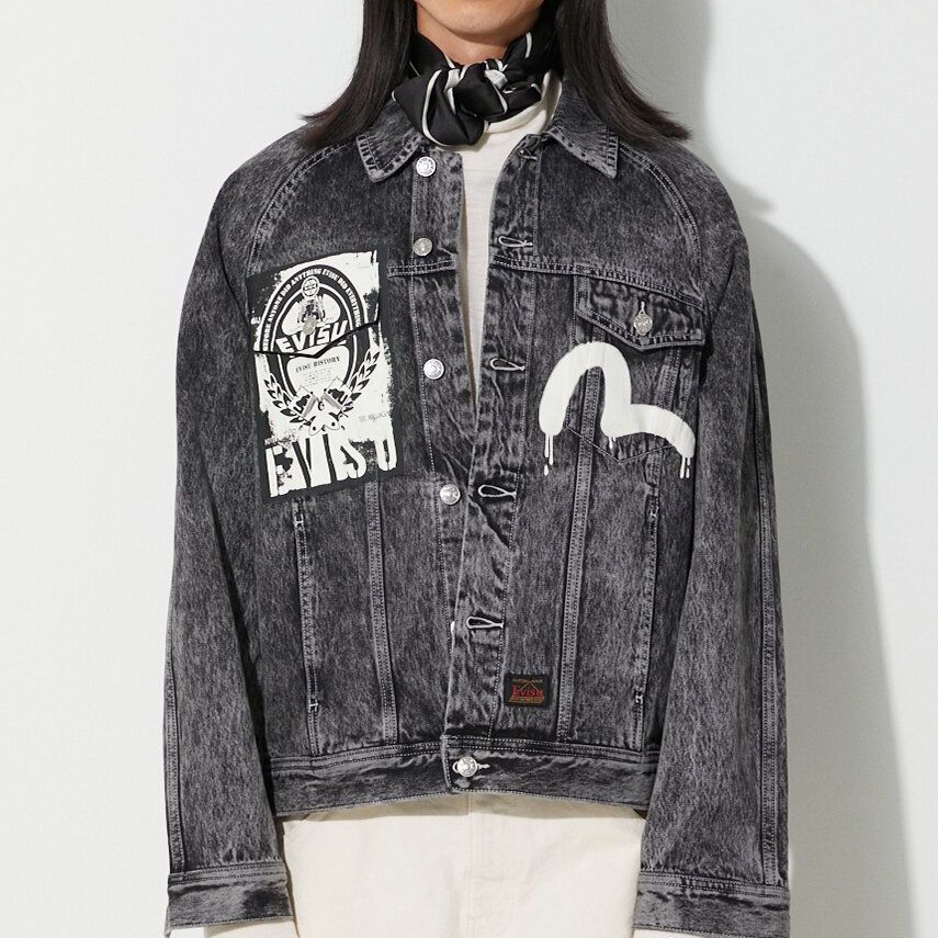 EVISU AW23 Poster Graphic & Seagull Print Oversized Denim Jacket Men Black 2EAHTM3DJ8064LFCS 圖 6