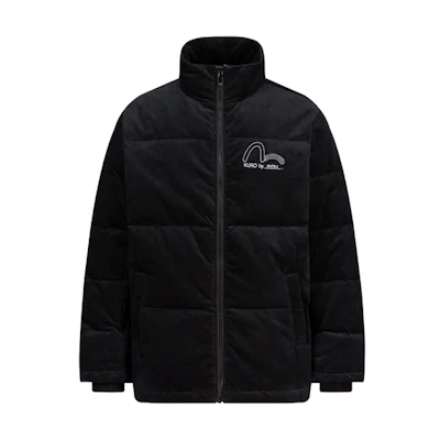 EVISU AW23 Seagull & Slogan Embroidered Velvet Slim Fit Down Jacket Men 2EAGNM3NJ5964XXCS