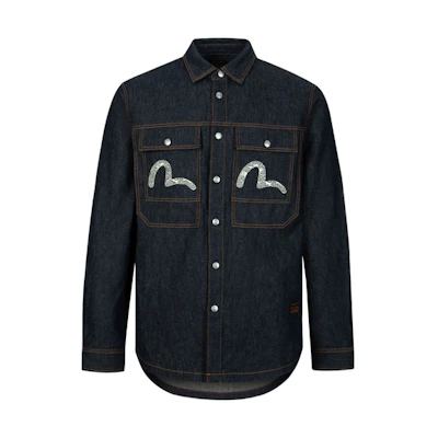 EVISU AW23 Seagull Logo Embroidered Denim Shirt Blue 2EAHTM3SL7031XXCT