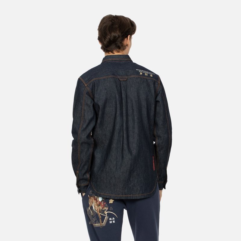 Purchase EVISU AW23 海鷗標誌刺繡牛仔襯衫 藍色 2EAHTM3SL7031XXCT