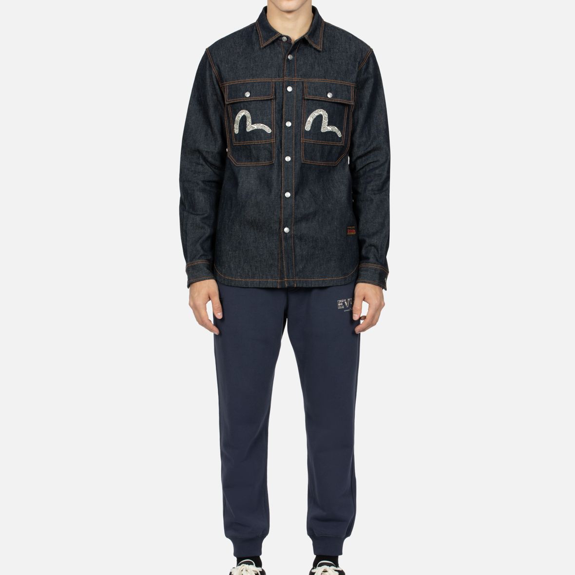 Sizing EVISU AW23 海鷗標誌刺繡牛仔襯衫 藍色 2EAHTM3SL7031XXCT