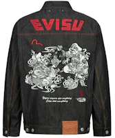 EVISU AW23 Seagull Logo Embroidered Loose Fit Denim Jacket Black . 2EAHTM3DJ7001LFCS EVISU AW23 Seagull Logo Embroidered Loose Fit Denim Jacket Black . 2EAHTM3DJ7001LFCS
