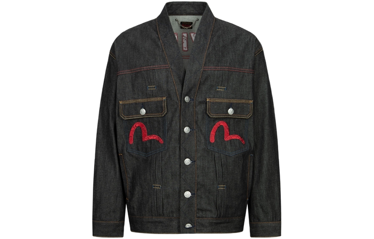 EVISU AW23 Seagull Logo Embroidered Loose Fit Denim Jacket Black . 2EAHTM3DJ7001LFCS 圖 3