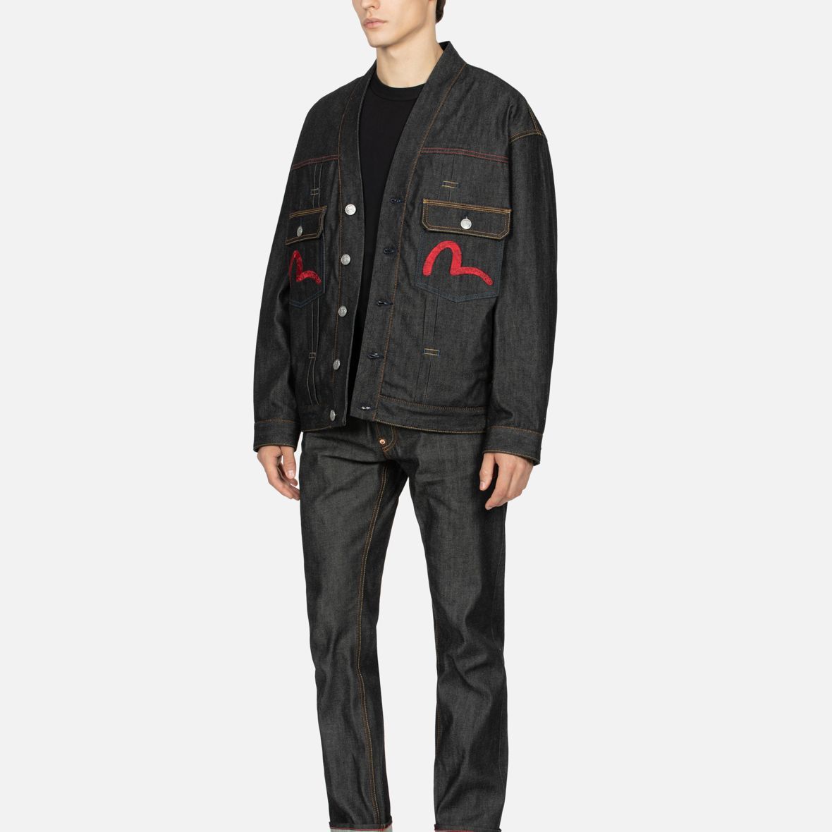 EVISU AW23 Seagull Logo Embroidered Loose Fit Denim Jacket Black . 2EAHTM3DJ7001LFCS 圖 5