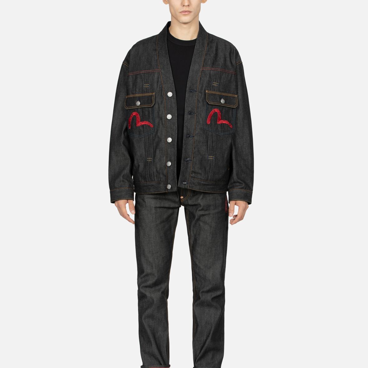 EVISU AW23 Seagull Logo Embroidered Loose Fit Denim Jacket Black . 2EAHTM3DJ7001LFCS 圖 7