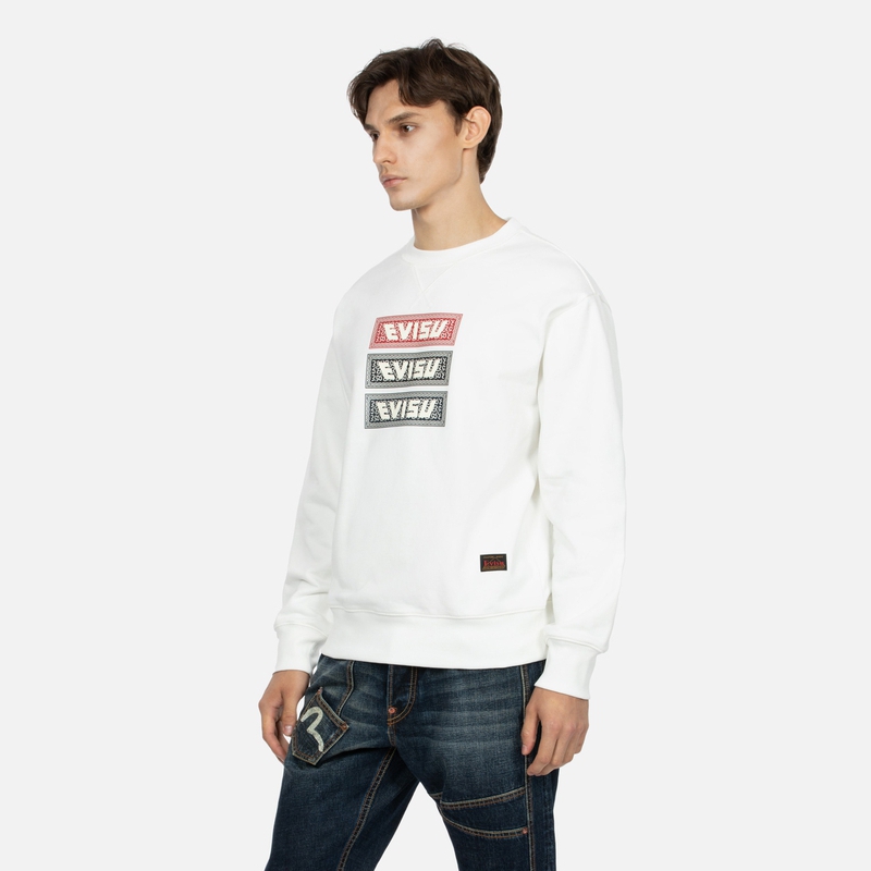 Shop EVISU AW23 三重Logo印花寬鬆休閒長袖上衣 2EAHTM3SW1110RXCT