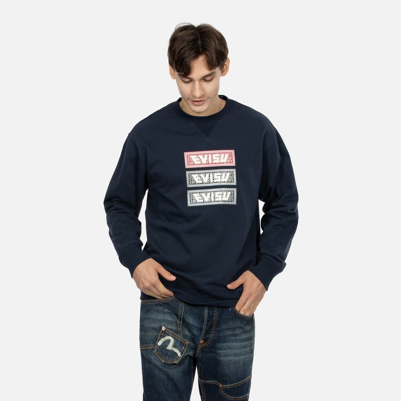 Cheap EVISU AW23 三重Logo印花寬鬆休閒長袖上衣 2EAHTM3SW1110RXCT