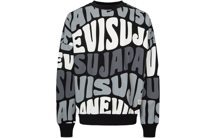 EVISU AW23 Wave Pattern Letter Print Sweatshirt Black  Fashion. 2EAHTM3SW1959LFCT