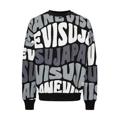 EVISU AW23 Wave Pattern Letter Print Sweatshirt Black Fashion. 2EAHTM3SW1959LFCT