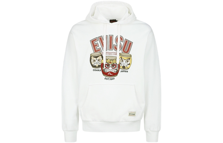Evisu AW23 White Hoodie with Taiko Daruma Print 2EAHTM3SW1913RXCT