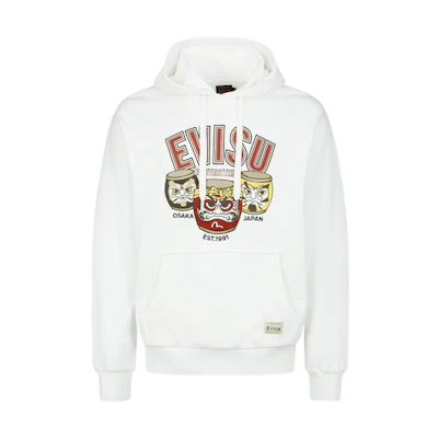 Evisu AW23 White Hoodie with Taiko Daruma Print 2EAHTM3SW1913RXCT