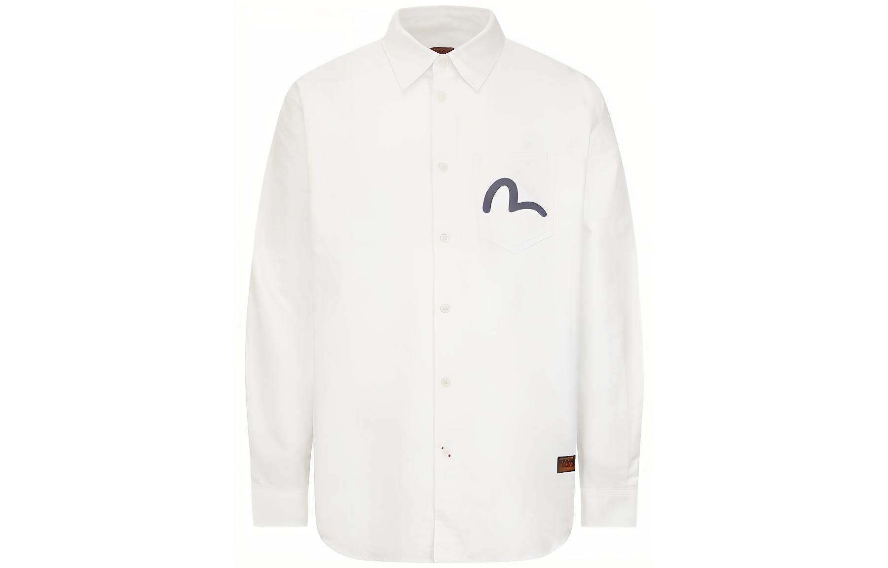 EVISU AW23 White Long Sleeve Shirt with Seagull & Buddha Print for Men. 2EAHTM3SL7903RXCT