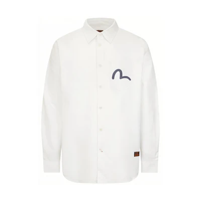 EVISU AW23 White Long Sleeve Shirt with Seagull & Buddha Print for Men. 2EAHTM3SL7903RXCT