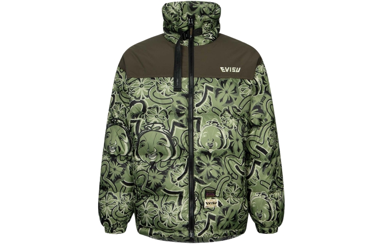 EVISU AW23 Wide Fit Puffer Jacket Buddha & Floral Print Army Green  Coat 2EAHTM3NJ8010LFPL 圖 3