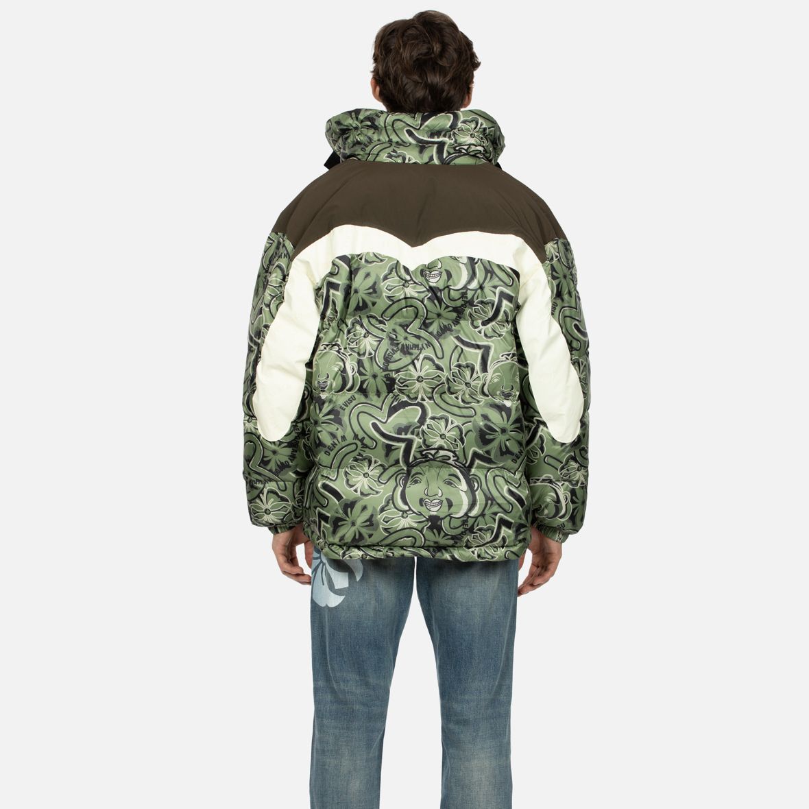 EVISU AW23 Wide Fit Puffer Jacket Buddha & Floral Print Army Green  Coat 2EAHTM3NJ8010LFPL 圖 7